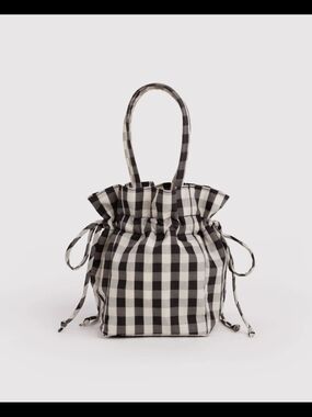 Black & White Check Drawstring Tote Bag
